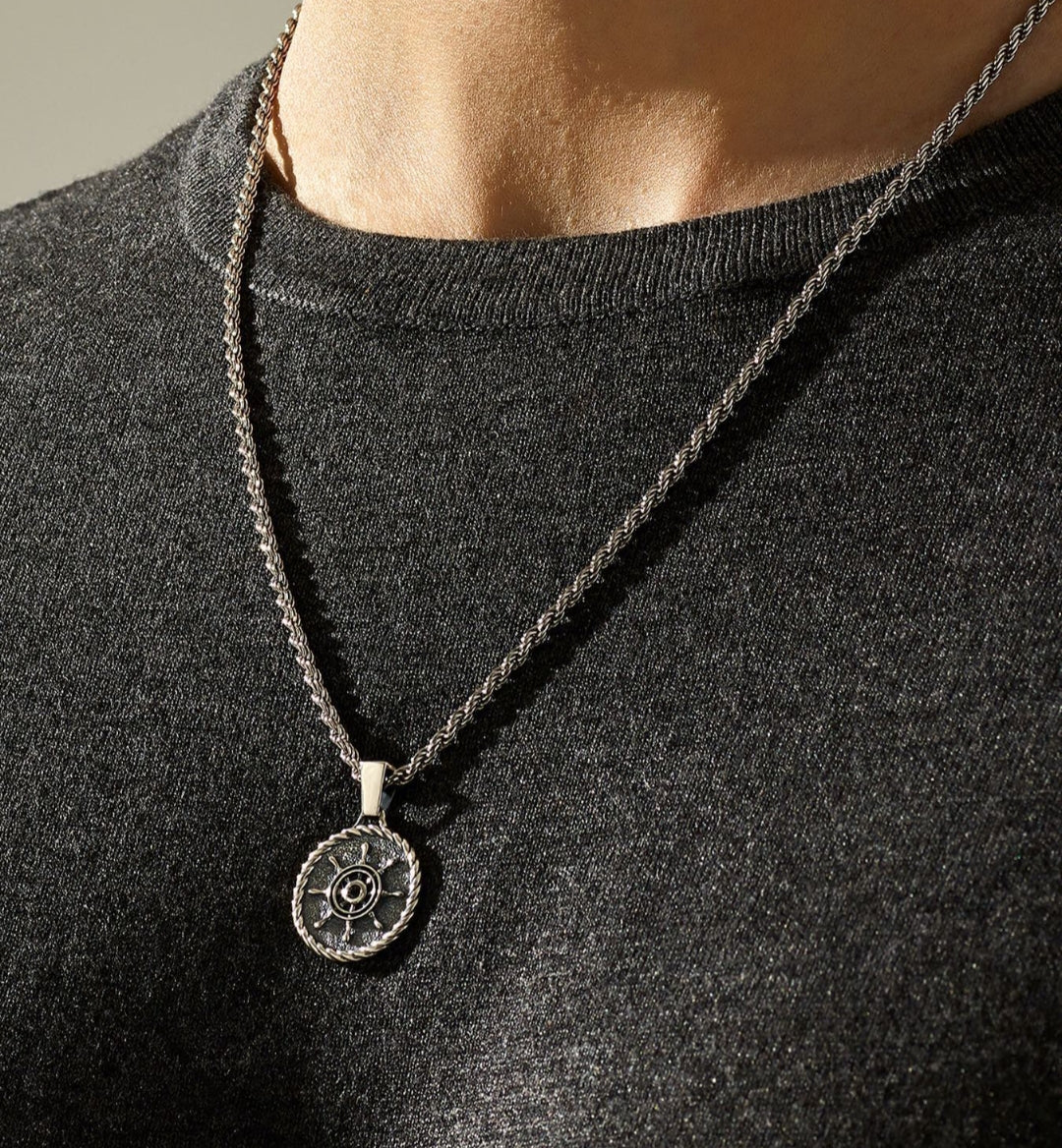 RARE PRINCE by CARAT SUTRA | Unique Designed Silver Rudder Pendant for Men | Oxidized 925 Sterling Silver Pendant | Men's Jewelry | With Certificate of Authenticity and 925 Hallmark