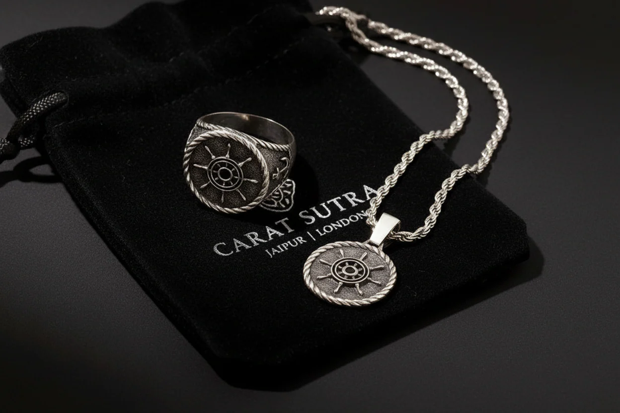RARE PRINCE by CARAT SUTRA | Unique Designed Silver Rudder Pendant for Men | Oxidized 925 Sterling Silver Pendant | Men's Jewelry | With Certificate of Authenticity and 925 Hallmark - Image 3