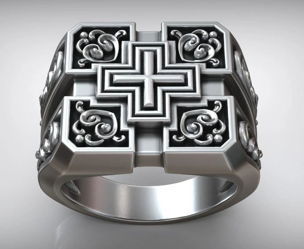 RARE PRINCE by CARAT SUTRA | Unique Designed Signet Cross Ring in Square Pattern | 925 Sterling Silver Oxidized Ring | Men's Jewelry | With Certificate of Authenticity and 925 Hallmark - Image 3