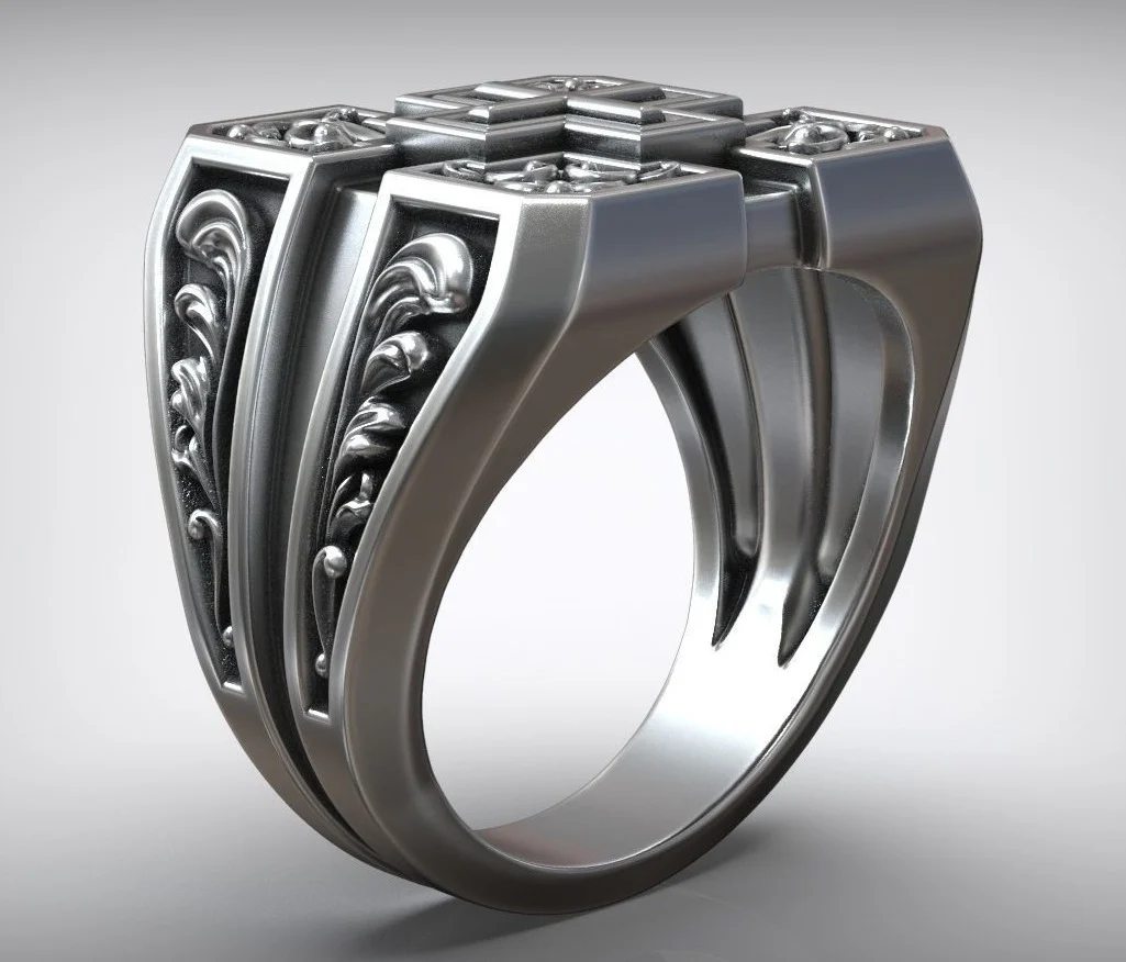 RARE PRINCE by CARAT SUTRA | Unique Designed Signet Cross Ring in Square Pattern | 925 Sterling Silver Oxidized Ring | Men's Jewelry | With Certificate of Authenticity and 925 Hallmark - Image 4
