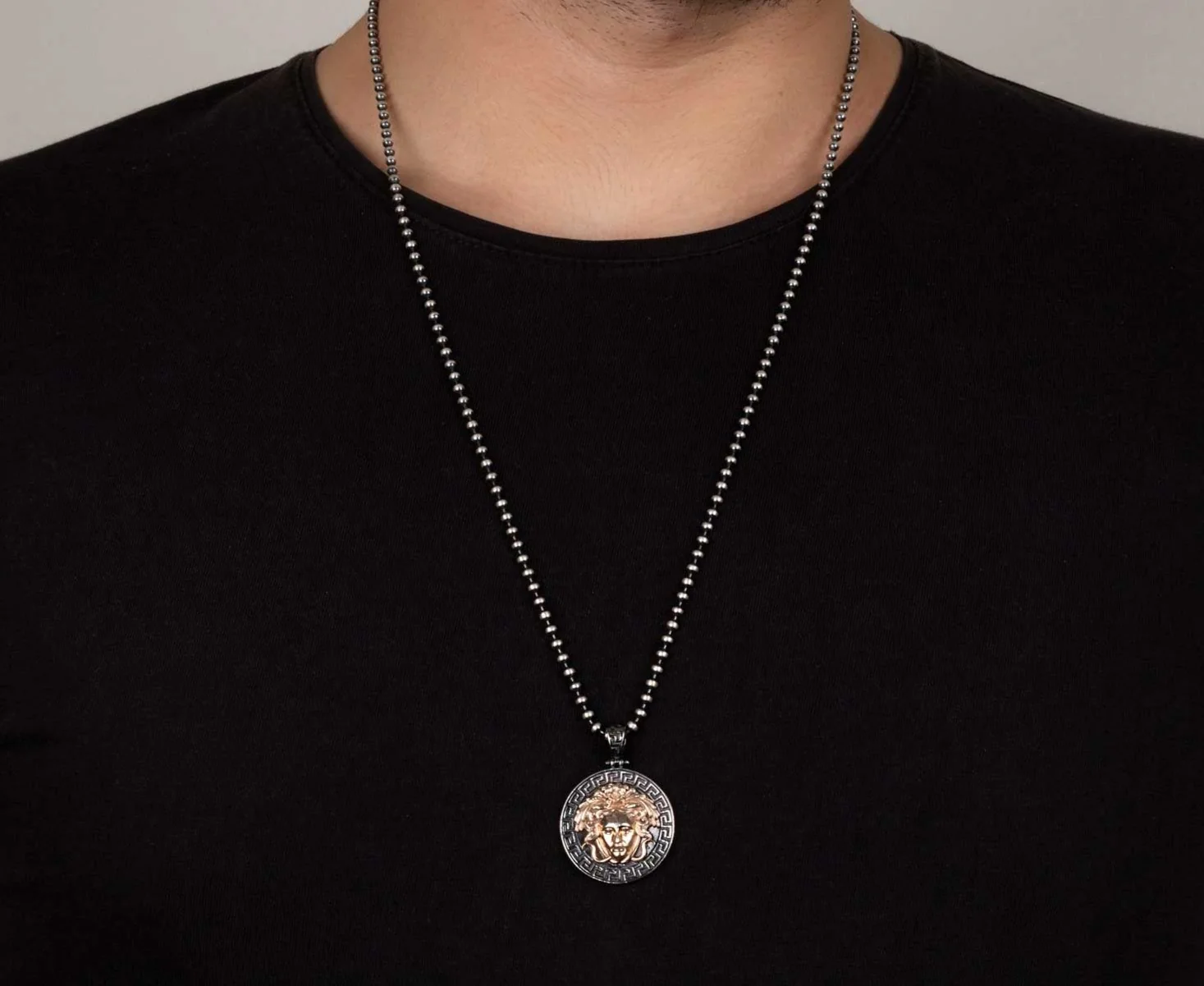 RARE PRINCE by CARAT SUTRA | Unique Designed Medusa/ Versace Pendant | 925 Sterling Silver Rosegold Plated Oxidized Pendant | Men's Jewelry | With Certificate of Authenticity and 925 Hallmark - Image 3