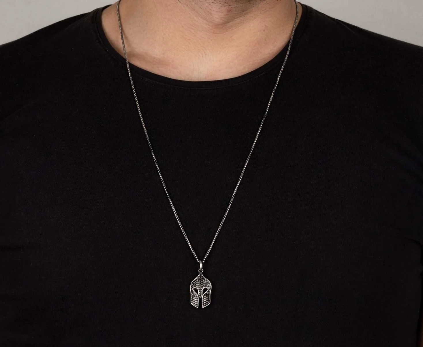 RARE PRINCE by CARAT SUTRA | Unique Designed Roman Helmet Pendant Studded with Black Zircons for Men | 925 Sterling Silver Oxidized Pendant | Men's Jewelry | With Certificate of Authenticity and 925 Hallmark - Image 3