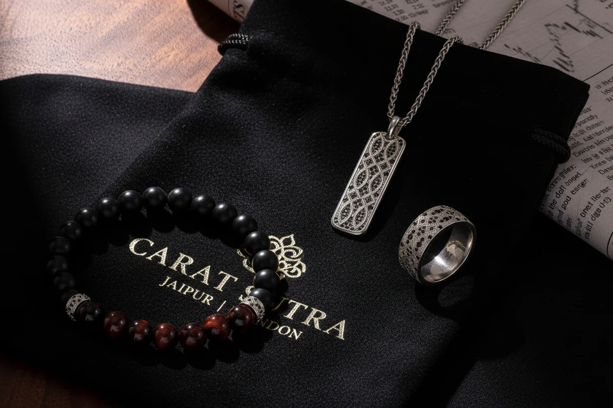 RARE PRINCE by CARAT SUTRA | Unique Designed Eternity Pendant Studded with Blue Cubic Zirconia for Men | 925 Sterling Silver Oxidized Pendant | Men's Jewelry | With Certificate of Authenticity and 925 Hallmark - Image 3