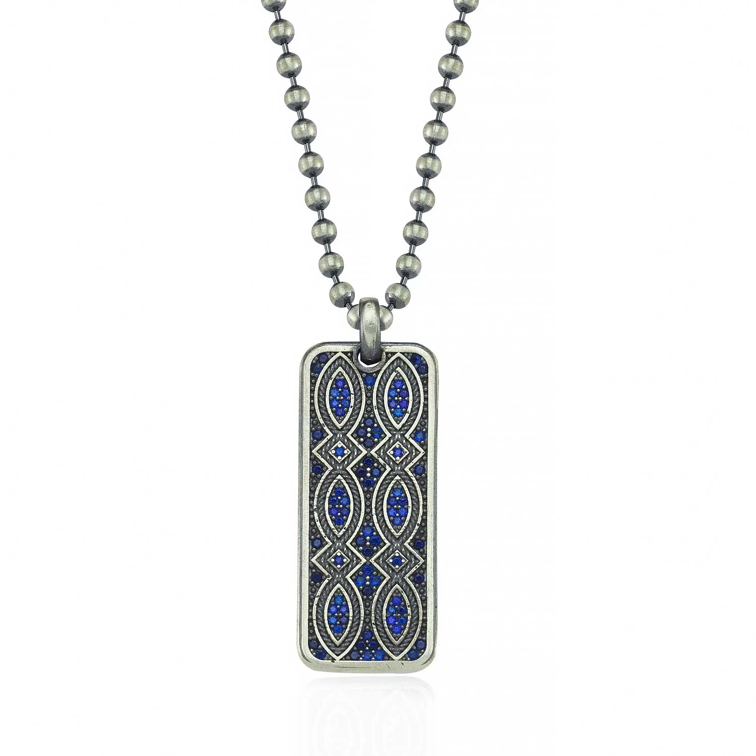 RARE PRINCE by CARAT SUTRA | Unique Designed Eternity Pendant Studded with Blue Cubic Zirconia for Men | 925 Sterling Silver Oxidized Pendant | Men's Jewelry | With Certificate of Authenticity and 925 Hallmark - Image 4