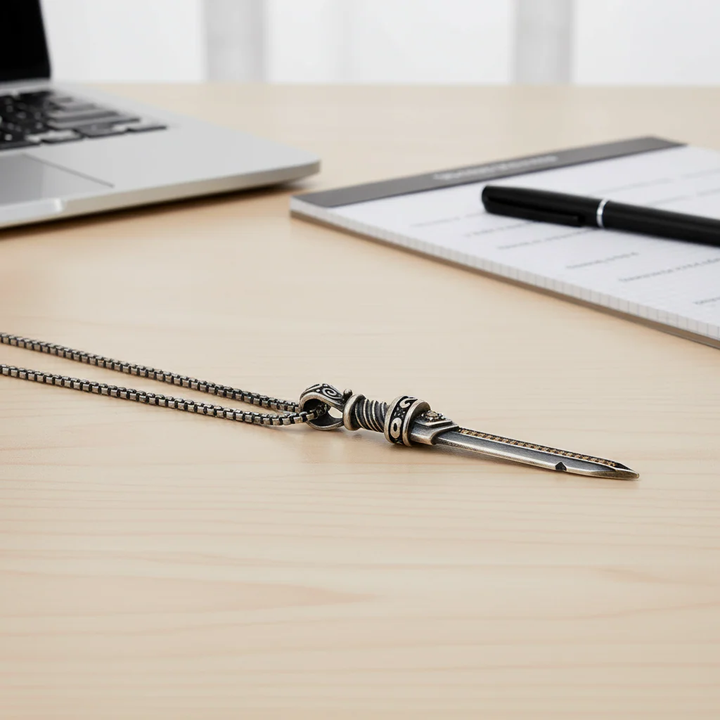 RARE PRINCE by CARAT SUTRA | Unique Designed Sword Pendant Studded with Cubic Zircons for Men | 925 Sterling Silver Oxidized Pendant | Men's Jewelry | With Certificate of Authenticity and 925 Hallmark - Image 2
