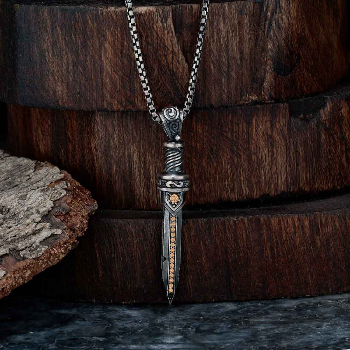 RARE PRINCE by CARAT SUTRA | Unique Designed Sword Pendant Studded with Cubic Zircons for Men | 925 Sterling Silver Oxidized Pendant | Men's Jewelry | With Certificate of Authenticity and 925 Hallmark - Image 3