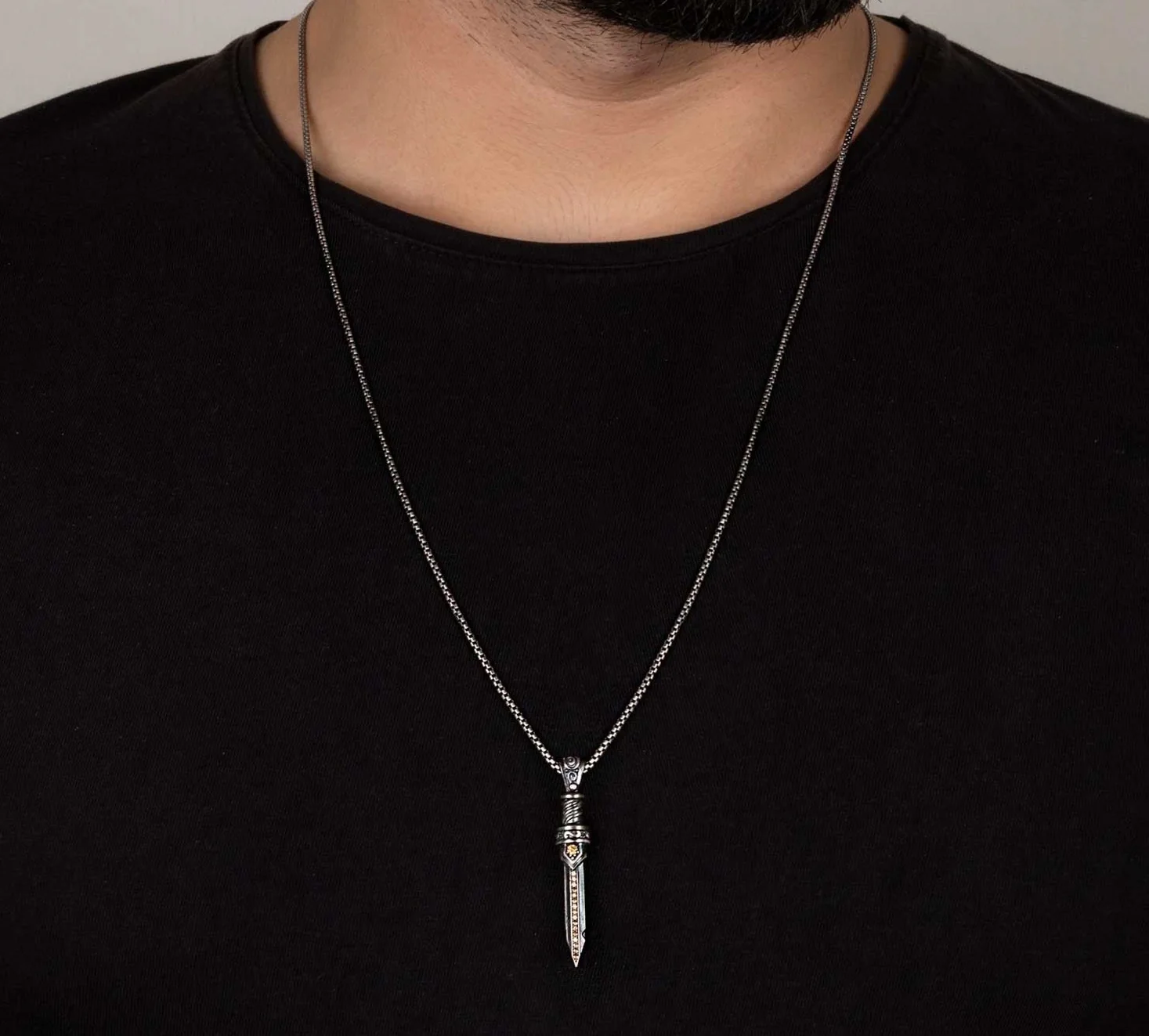 RARE PRINCE by CARAT SUTRA | Unique Designed Sword Pendant Studded with Cubic Zircons for Men | 925 Sterling Silver Oxidized Pendant | Men's Jewelry | With Certificate of Authenticity and 925 Hallmark - Image 4