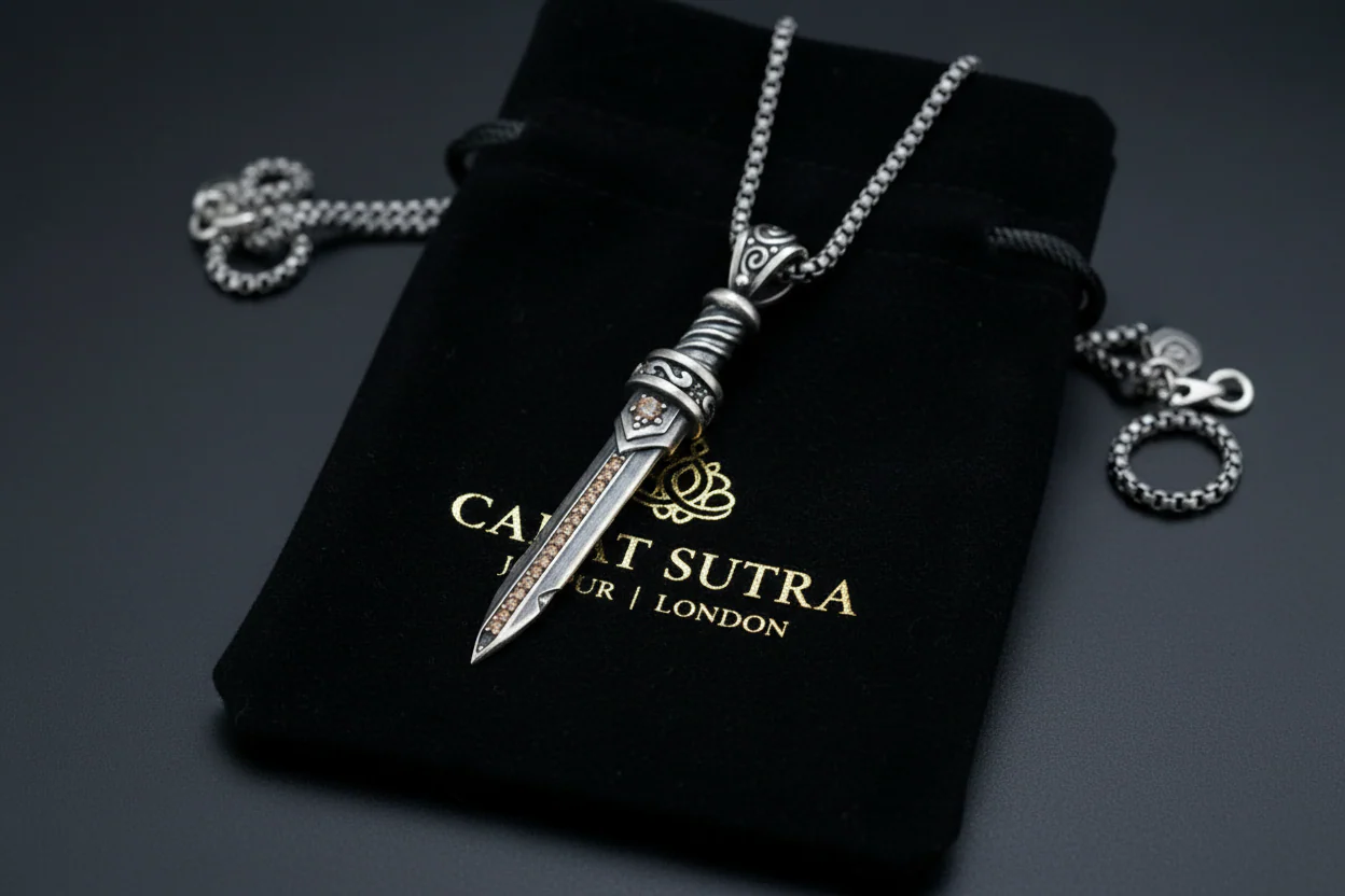 RARE PRINCE by CARAT SUTRA | Unique Designed Sword Pendant Studded with Cubic Zircons for Men | 925 Sterling Silver Oxidized Pendant | Men's Jewelry | With Certificate of Authenticity and 925 Hallmark - Image 6