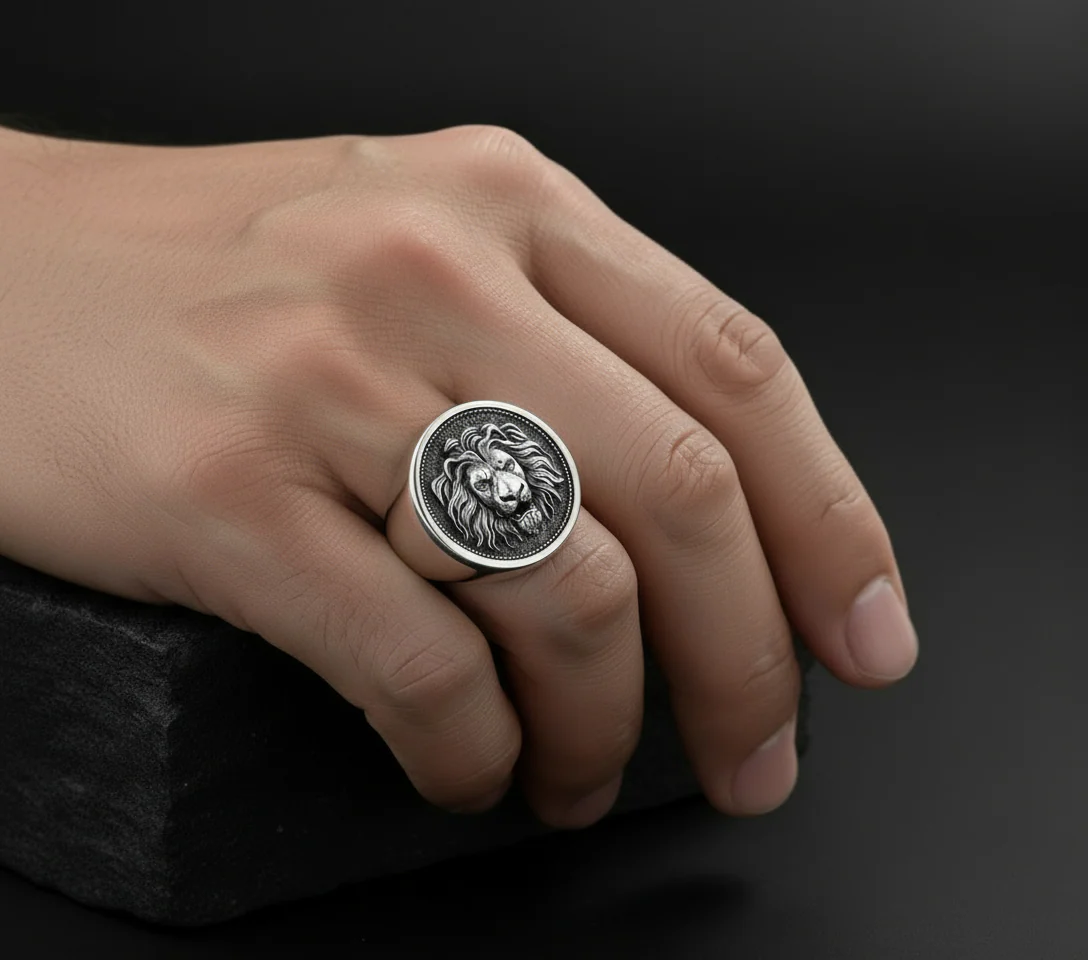 RARE PRINCE by CARAT SUTRA | Unique Designed Lion Signet Ring | 925 Sterling Silver Oxidized Ring | Men's Jewelry | With Certificate of Authenticity and 925 Hallmark - Image 3