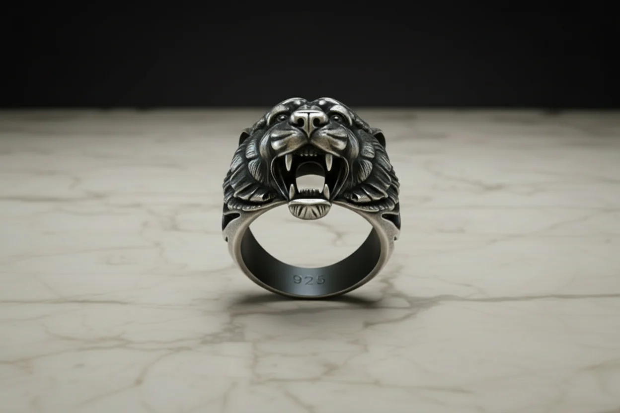 RARE PRINCE by CARAT SUTRA | Unique Designed Tiger Face Ring | 925 Sterling Silver Oxidized Ring | Men's Jewelry | With Certificate of Authenticity and 925 Hallmark - Image 9
