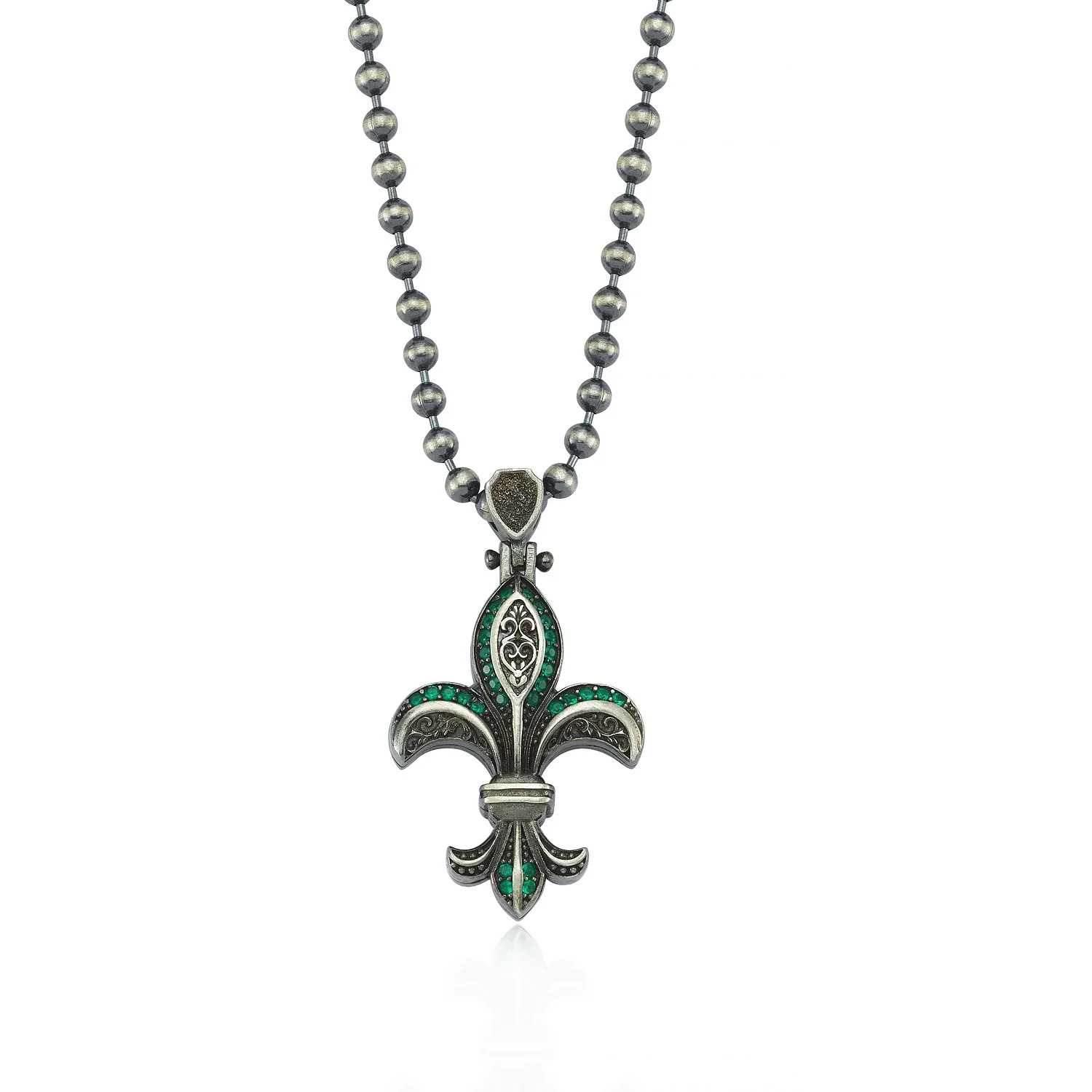 RARE PRINCE by CARAT SUTRA | Unique Designed Fleur-De-Lis Symbol Pendant Studded with Green & Black Zircons for Men | 925 Sterling Silver Oxidized Pendant | Men's Jewelry | With Certificate of Authenticity and 925 Hallmark - Image 6