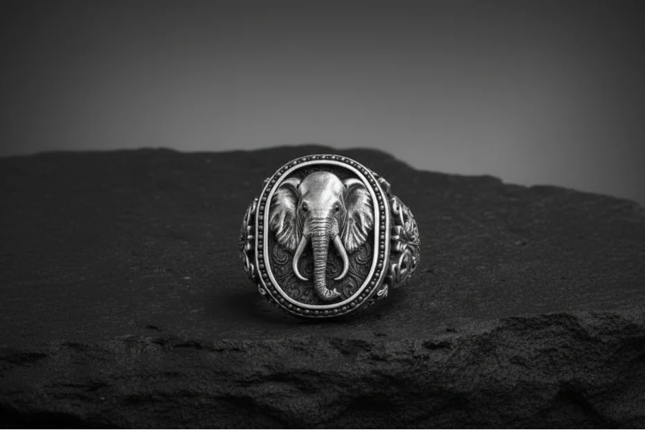 RARE PRINCE by CARAT SUTRA | Antique Designed Elephant Ring | 925 Sterling Silver Oxidized Ring | Men's Jewelry | With Certificate of Authenticity and 925 Hallmark