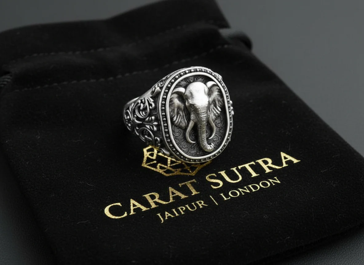 RARE PRINCE by CARAT SUTRA | Antique Designed Elephant Ring | 925 Sterling Silver Oxidized Ring | Men's Jewelry | With Certificate of Authenticity and 925 Hallmark - Image 3