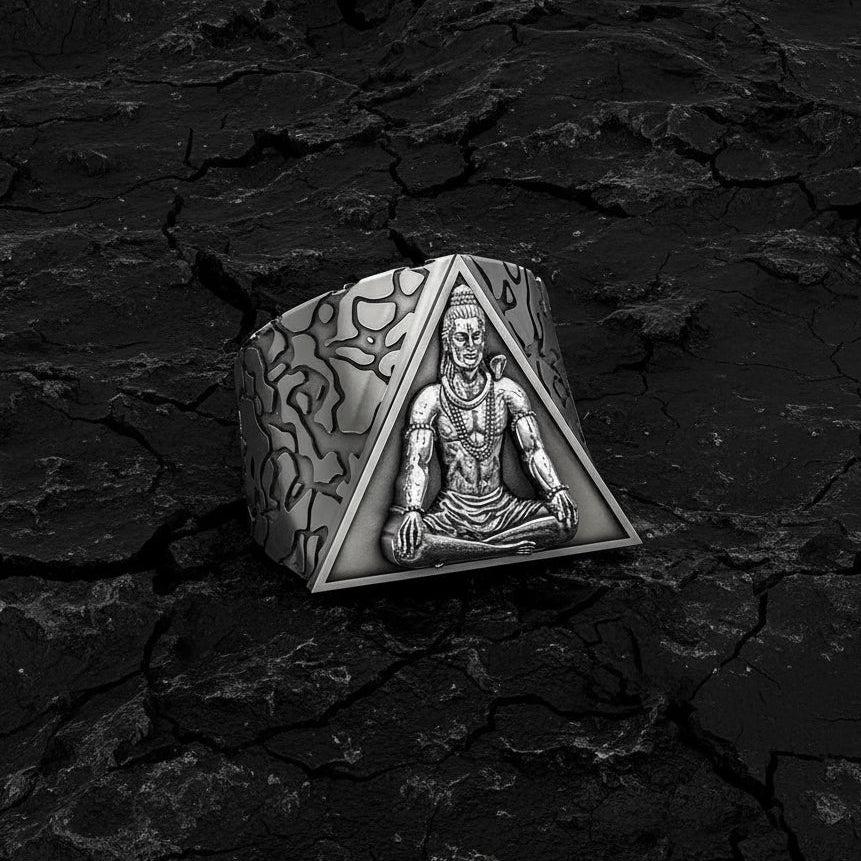 RARE PRINCE by CARAT SUTRA | Unique Designed Mahadev/Shiva Signet Ring | 925 Sterling Silver Oxidized Ring | Men's Jewelry | With Certificate of Authenticity and 925 Hallmark