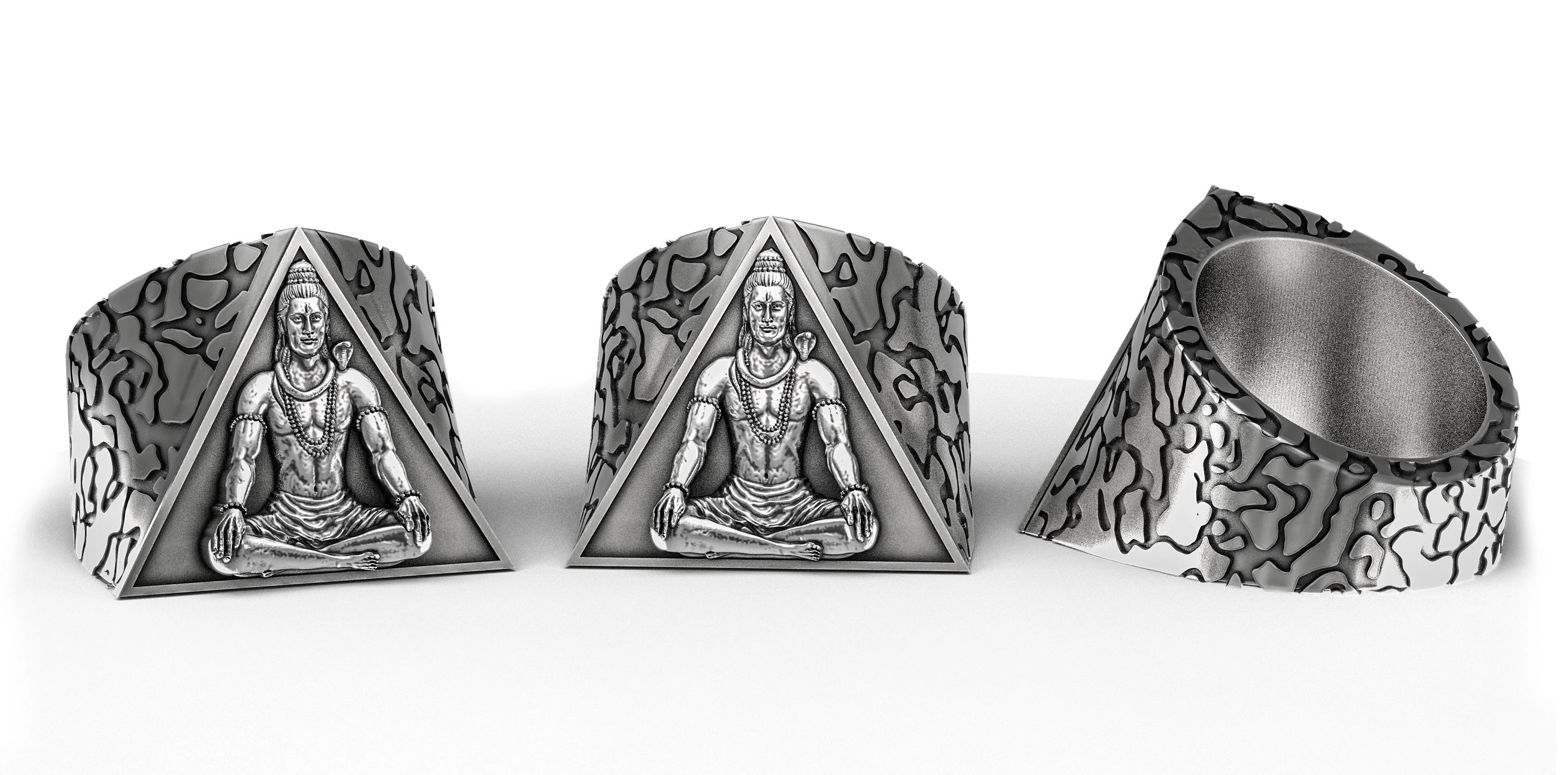 RARE PRINCE by CARAT SUTRA | Unique Designed Mahadev/Shiva Signet Ring | 925 Sterling Silver Oxidized Ring | Men's Jewelry | With Certificate of Authenticity and 925 Hallmark - Image 2