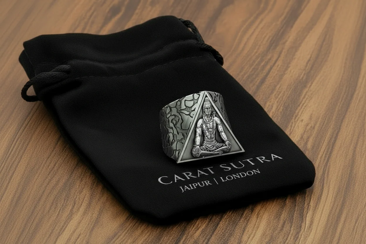 RARE PRINCE by CARAT SUTRA | Unique Designed Mahadev/Shiva Signet Ring | 925 Sterling Silver Oxidized Ring | Men's Jewelry | With Certificate of Authenticity and 925 Hallmark - Image 3