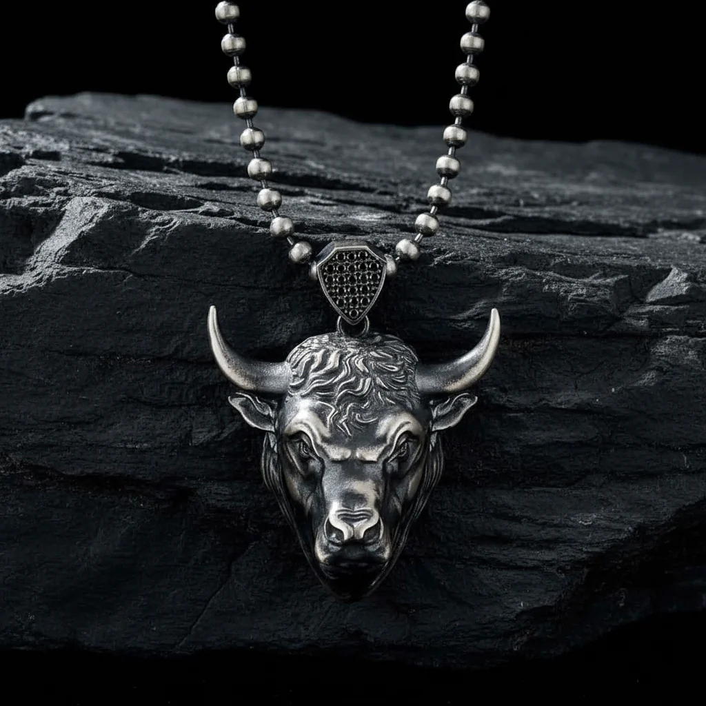 RARE PRINCE by CARAT SUTRA | Unique Designed Angry Bull Head Pendant for Taurus Zodiac for Men | 925 Sterling Silver Oxidized Pendant | Men's Jewelry | With Certificate of Authenticity and 925 Hallmark