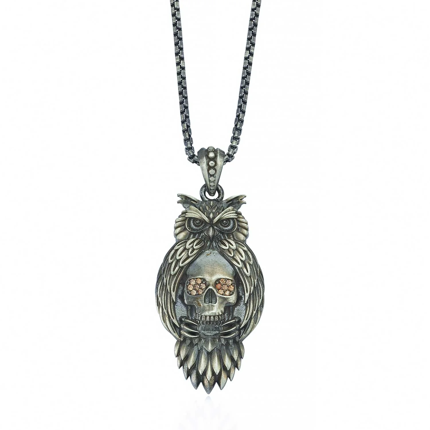 RARE PRINCE by CARAT SUTRA | Unique Designed Owl with Skull Pendant for Men | 925 Sterling Silver Oxidized Pendant | Men's Jewelry | With Certificate of Authenticity and 925 Hallmark - Image 4