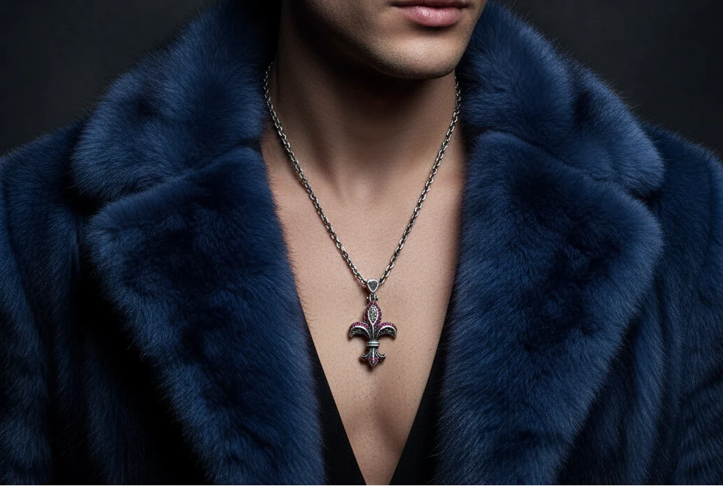 RARE PRINCE by CARAT SUTRA | Unique Designed Fleur-De-Lis Symbol Pendant Studded with Pink & Black Zircons for Men | 925 Sterling Silver Oxidized Pendant | Men's Jewelry | With Certificate of Authenticity and 925 Hallmark - Image 4