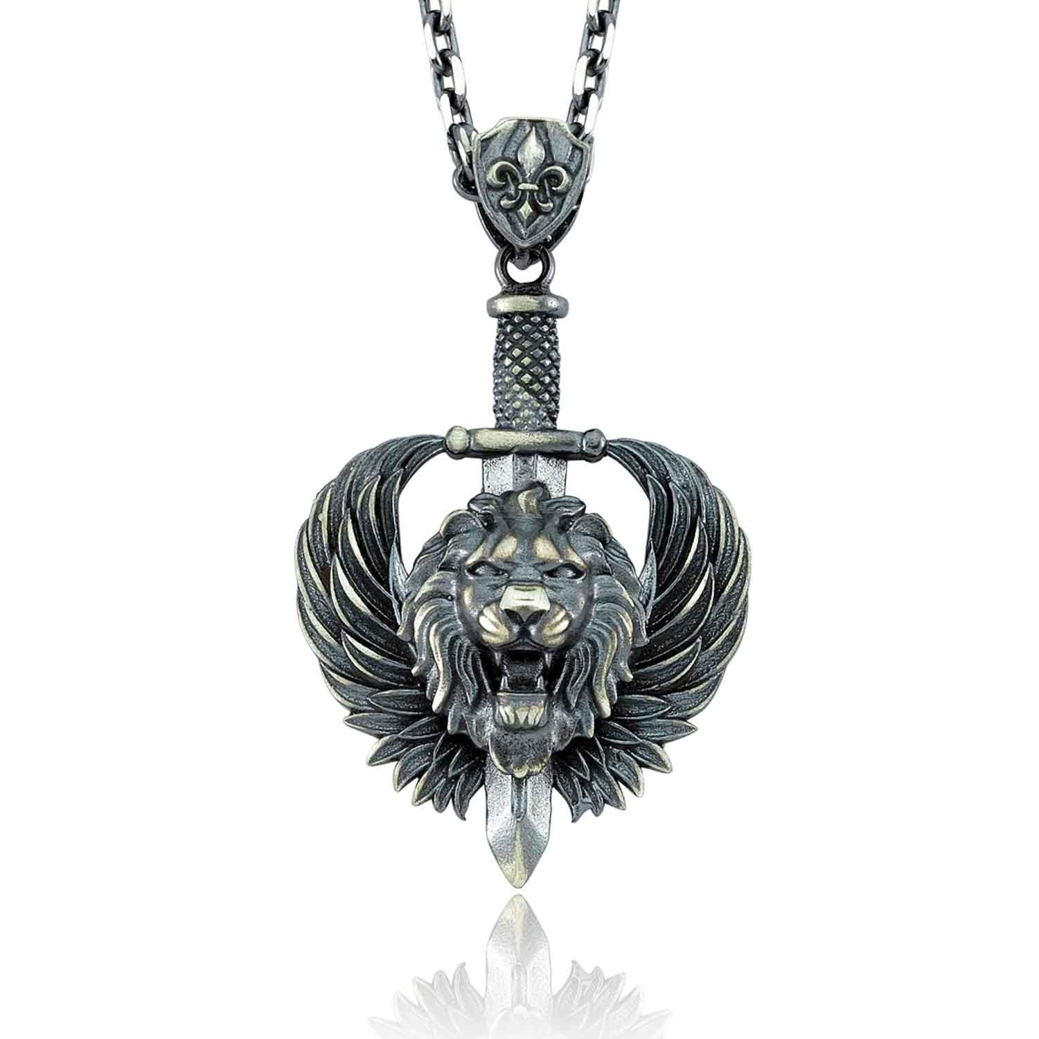 RARE PRINCE by CARAT SUTRA | Unique Designed Lion with Feathers & Sword Pendant for Men | 925 Sterling Silver Oxidized Pendant | Men's Jewelry | With Certificate of Authenticity and 925 Hallmark - Image 5