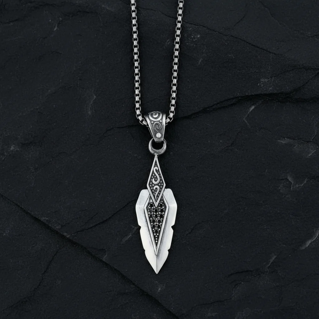 RARE PRINCE by CARAT SUTRA | Unique Designed Sword Blade Pendant for Men | 925 Sterling Silver Oxidized Pendant | Men's Jewelry | With Certificate of Authenticity and 925 Hallmark