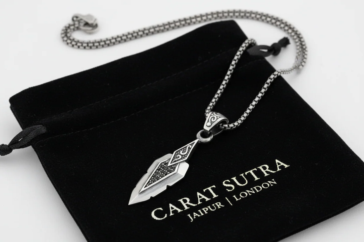RARE PRINCE by CARAT SUTRA | Unique Designed Sword Blade Pendant for Men | 925 Sterling Silver Oxidized Pendant | Men's Jewelry | With Certificate of Authenticity and 925 Hallmark - Image 4