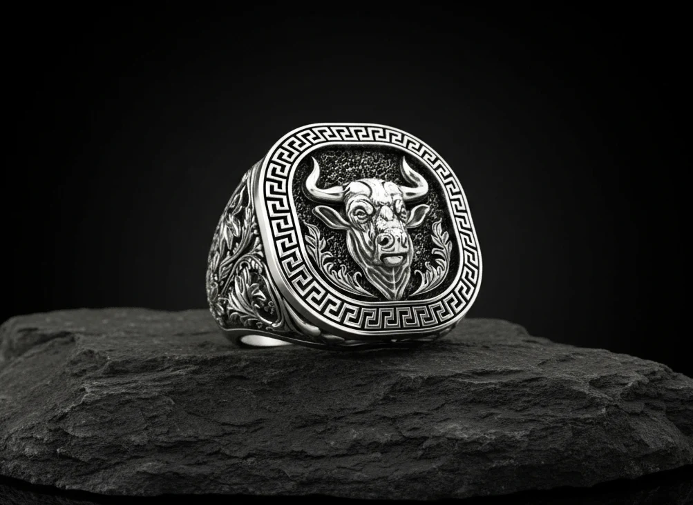 RARE PRINCE by CARAT SUTRA | Unique Taurus Zodiac Designed Bull Ring | 925 Sterling Silver Oxidized Ring | Men's Jewelry | With Certificate of Authenticity and 925 Hallmark - Image 3