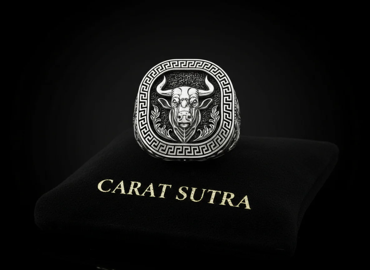 RARE PRINCE by CARAT SUTRA | Unique Taurus Zodiac Designed Bull Ring | 925 Sterling Silver Oxidized Ring | Men's Jewelry | With Certificate of Authenticity and 925 Hallmark - Image 4