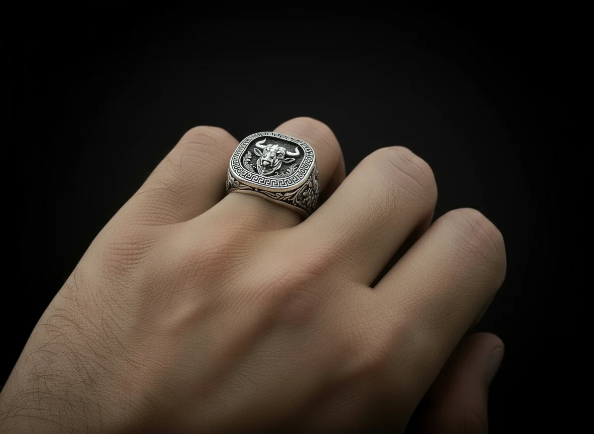 RARE PRINCE by CARAT SUTRA | Unique Taurus Zodiac Designed Bull Ring | 925 Sterling Silver Oxidized Ring | Men's Jewelry | With Certificate of Authenticity and 925 Hallmark - Image 5