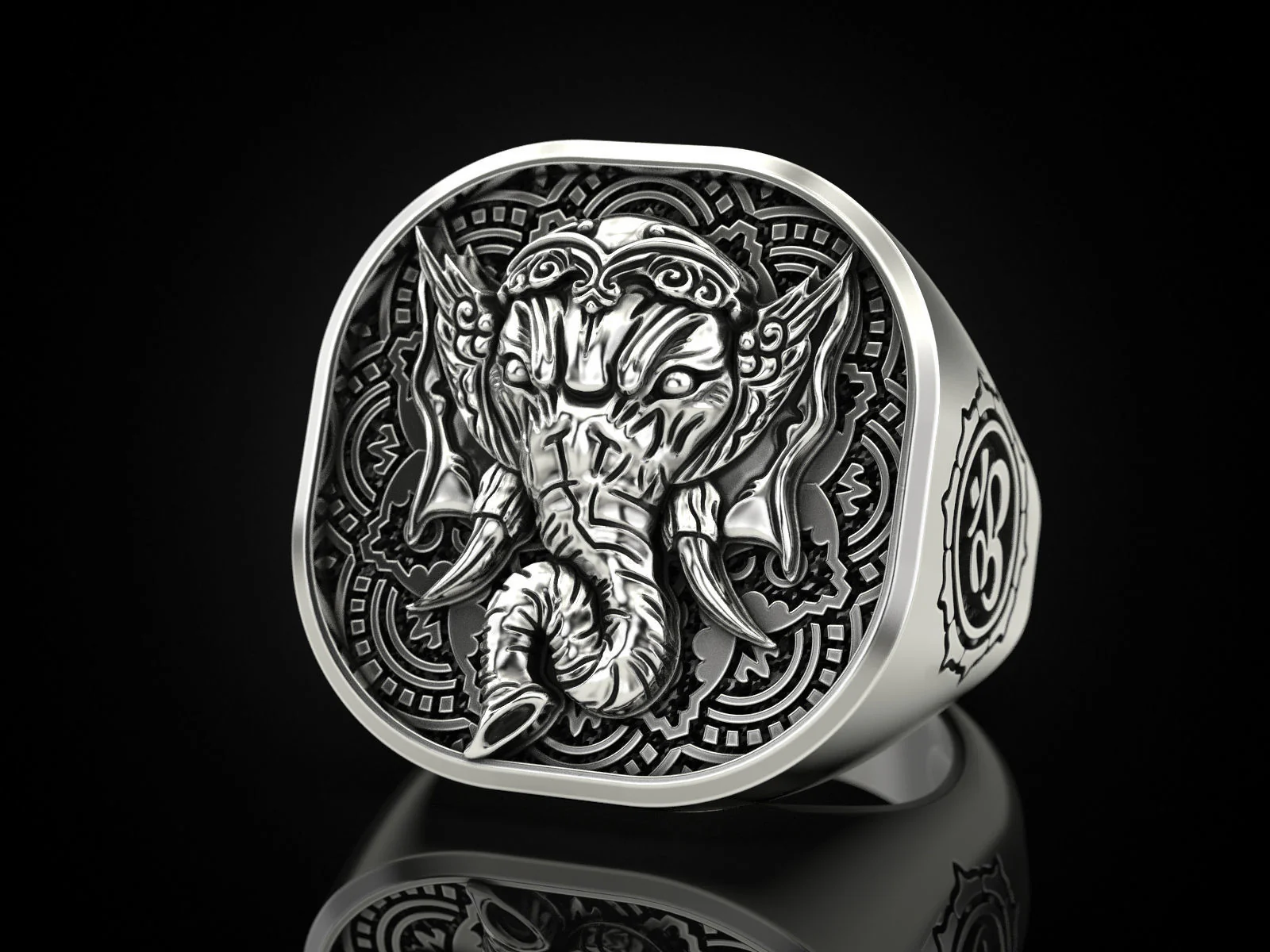 RARE PRINCE by CARAT SUTRA | Unique Designed Ganesha Ring with Om Symbol | 925 Sterling Silver Oxidized Ring | Men's Jewelry | With Certificate of Authenticity and 925 Hallmark - Image 4