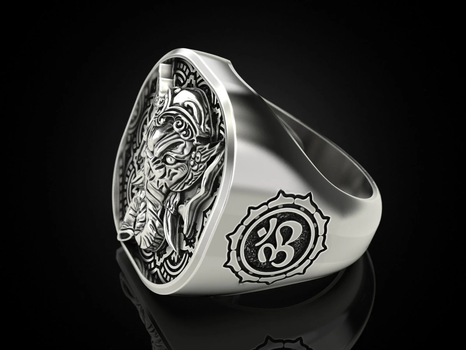 RARE PRINCE by CARAT SUTRA | Unique Designed Ganesha Ring with Om Symbol | 925 Sterling Silver Oxidized Ring | Men's Jewelry | With Certificate of Authenticity and 925 Hallmark - Image 5