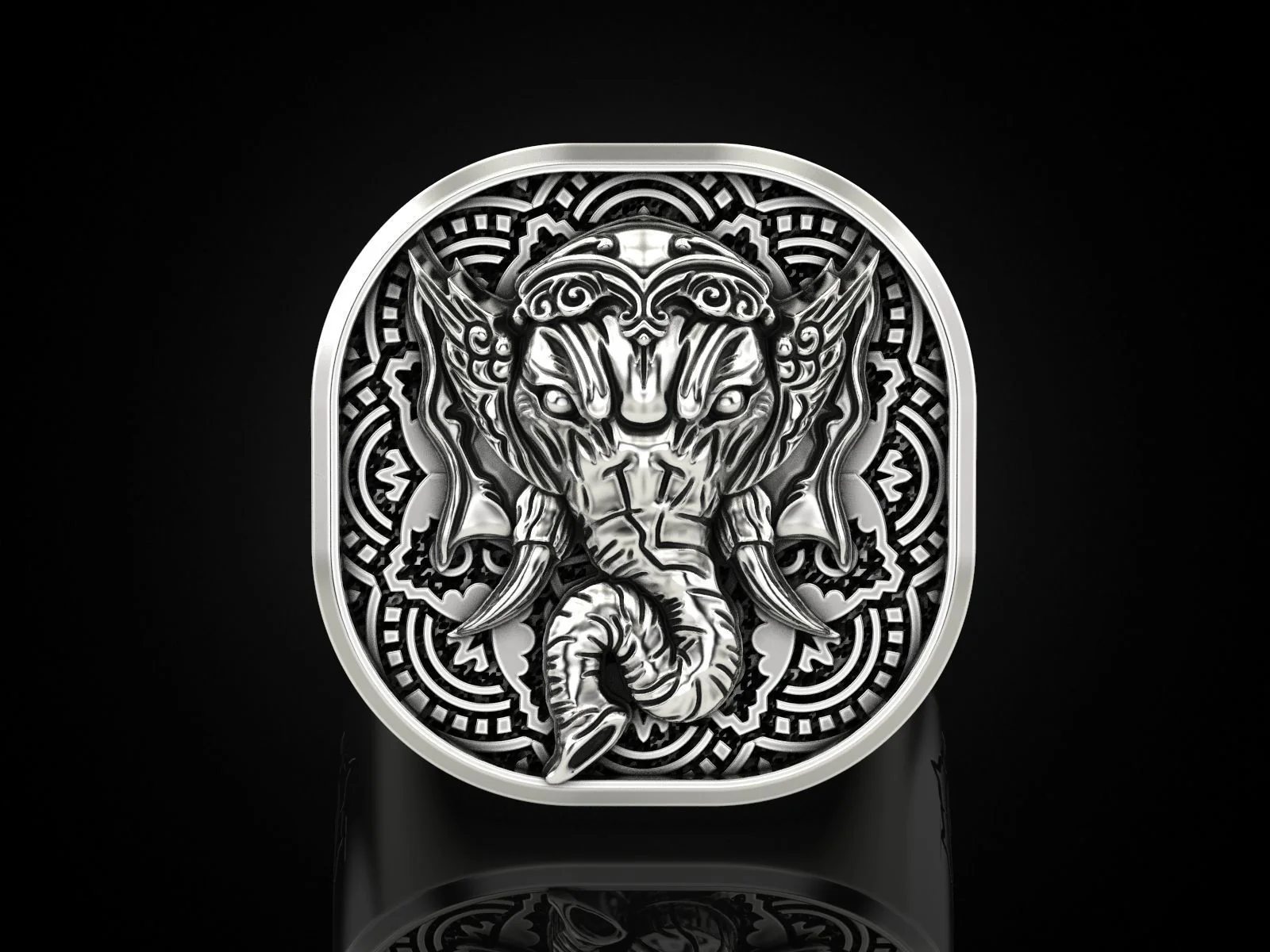 RARE PRINCE by CARAT SUTRA | Unique Designed Ganesha Ring with Om Symbol | 925 Sterling Silver Oxidized Ring | Men's Jewelry | With Certificate of Authenticity and 925 Hallmark - Image 6