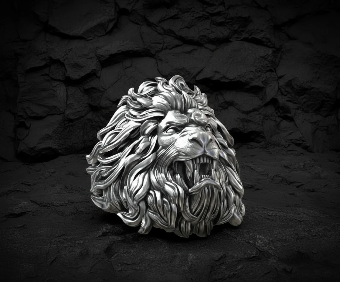 RARE PRINCE by CARAT SUTRA | Unique Designed Ferocious Lion Ring | 925 Sterling Silver Oxidized Ring | Men's Jewelry | With Certificate of Authenticity and 925 Hallmark