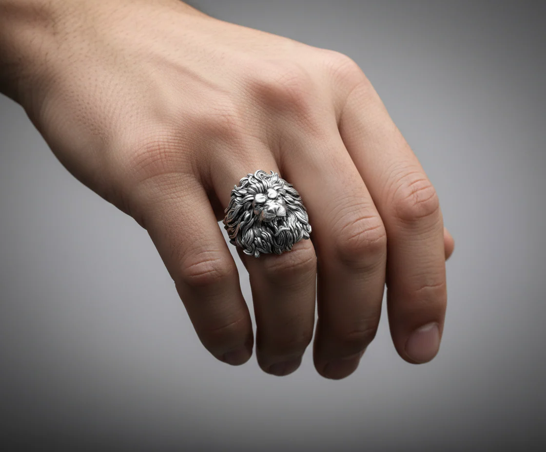 RARE PRINCE by CARAT SUTRA | Unique Designed Ferocious Lion Ring | 925 Sterling Silver Oxidized Ring | Men's Jewelry | With Certificate of Authenticity and 925 Hallmark - Image 3