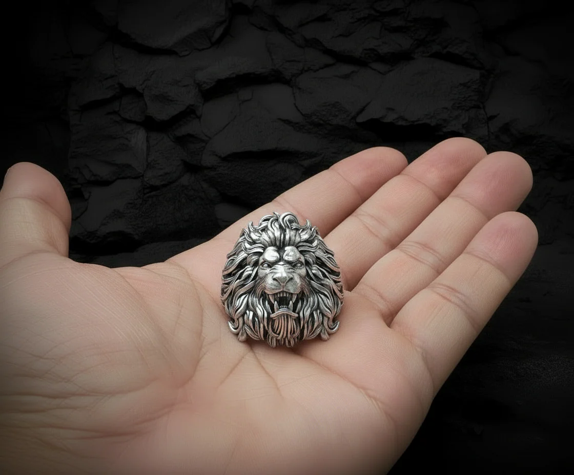 RARE PRINCE by CARAT SUTRA | Unique Designed Ferocious Lion Ring | 925 Sterling Silver Oxidized Ring | Men's Jewelry | With Certificate of Authenticity and 925 Hallmark - Image 4