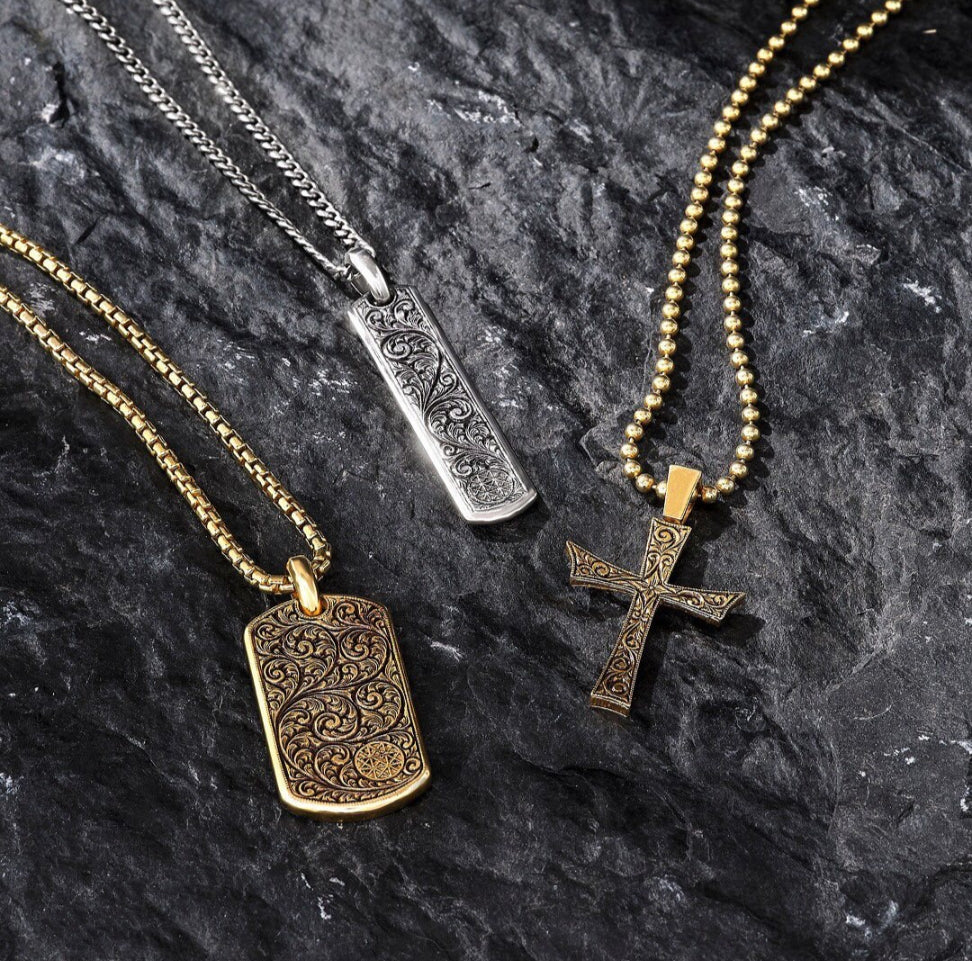 RARE PRINCE by CARAT SUTRA | Unique Samurai Engraved Tag Pendant for Men | 22kt Gold Micron Plated 925 Sterling Silver Pendant | Men's Jewelry | With Certificate of Authenticity and 925 Hallmark - Image 2