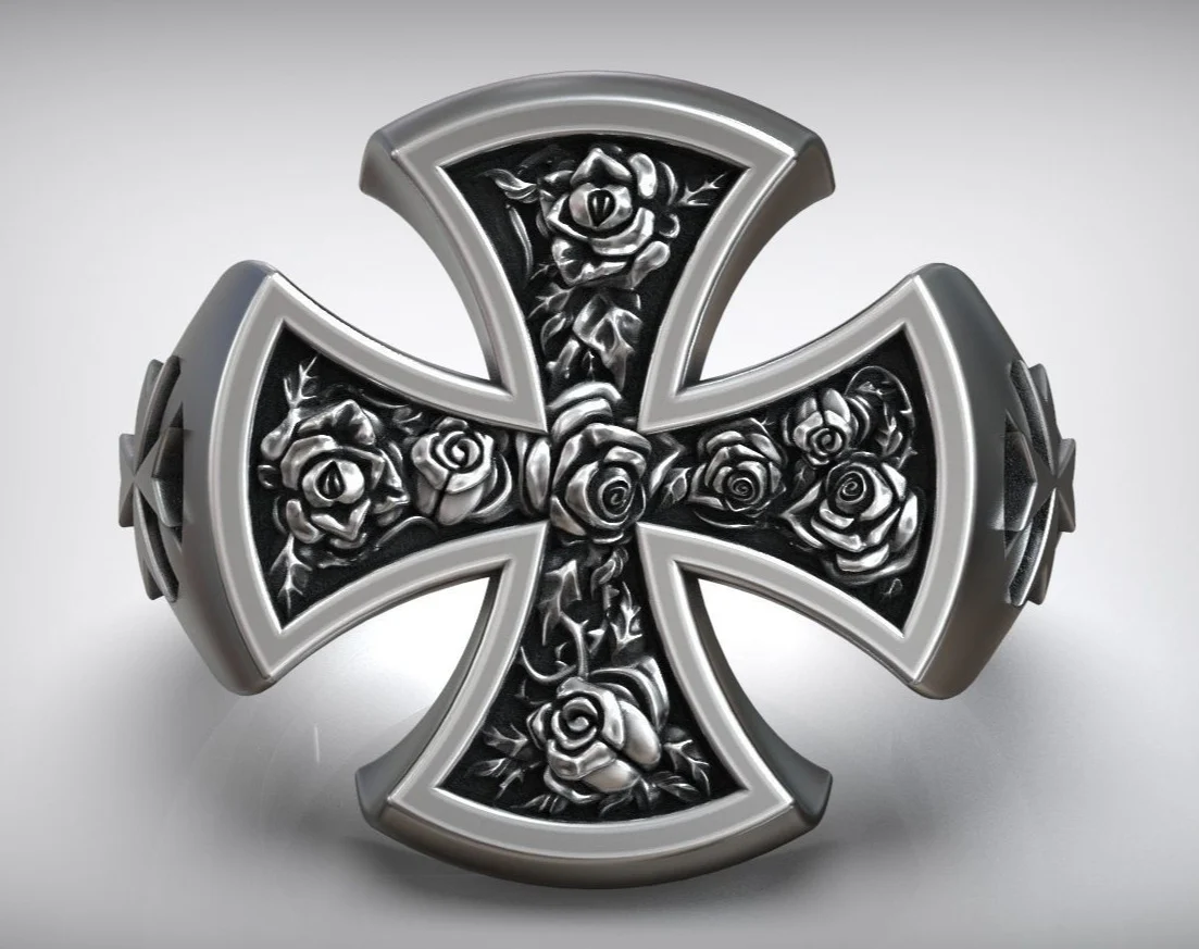 RARE PRINCE by CARAT SUTRA | Unique Designed Cross Ring with Roses | 925 Sterling Silver Oxidized Ring | Men's Jewelry | With Certificate of Authenticity and 925 Hallmark - Image 3