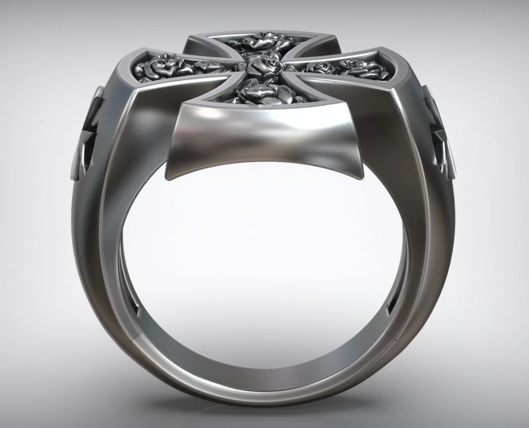 RARE PRINCE by CARAT SUTRA | Unique Designed Cross Ring with Roses | 925 Sterling Silver Oxidized Ring | Men's Jewelry | With Certificate of Authenticity and 925 Hallmark - Image 4
