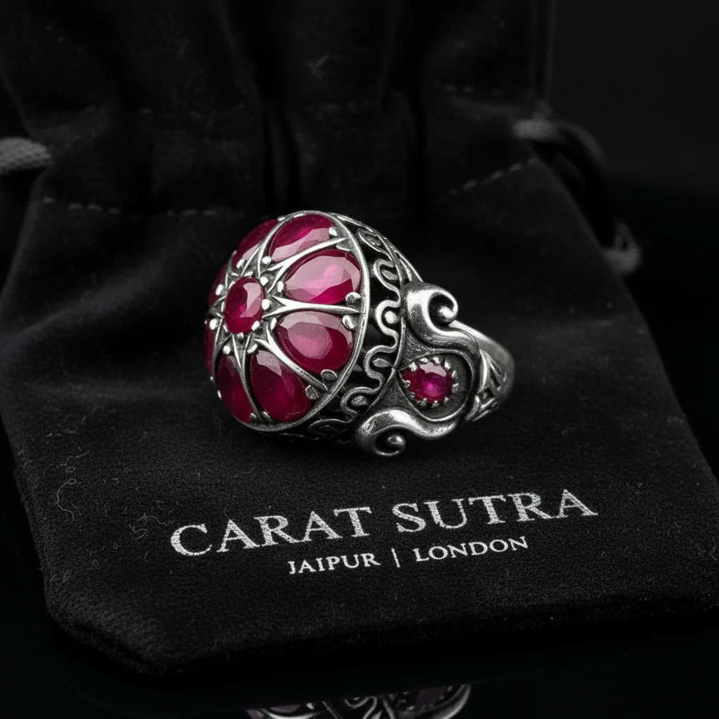 RARE PRINCE by CARAT SUTRA | Unique Designed Ring with Natural Victorian Ruby Dome| 925 Sterling Silver Oxidized Ring | Men's Jewelry | With Certificate of Authenticity and 925 Hallmark - Image 2