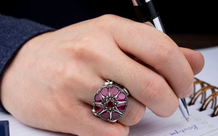 RARE PRINCE by CARAT SUTRA | Unique Designed Ring with Natural Victorian Ruby Dome| 925 Sterling Silver Oxidized Ring | Men's Jewelry | With Certificate of Authenticity and 925 Hallmark - Image 3