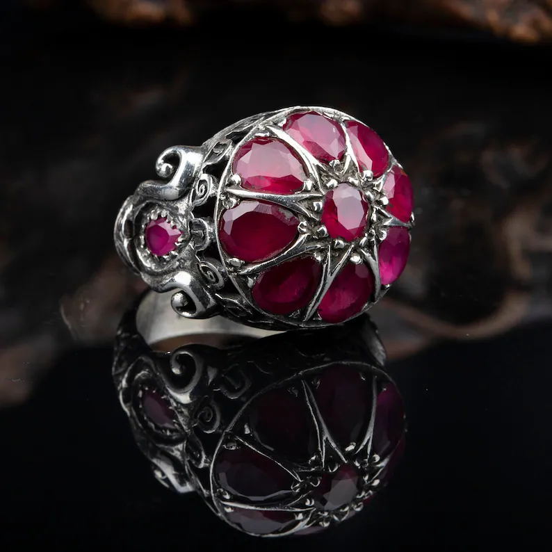RARE PRINCE by CARAT SUTRA | Unique Designed Ring with Natural Victorian Ruby Dome| 925 Sterling Silver Oxidized Ring | Men's Jewelry | With Certificate of Authenticity and 925 Hallmark - Image 4