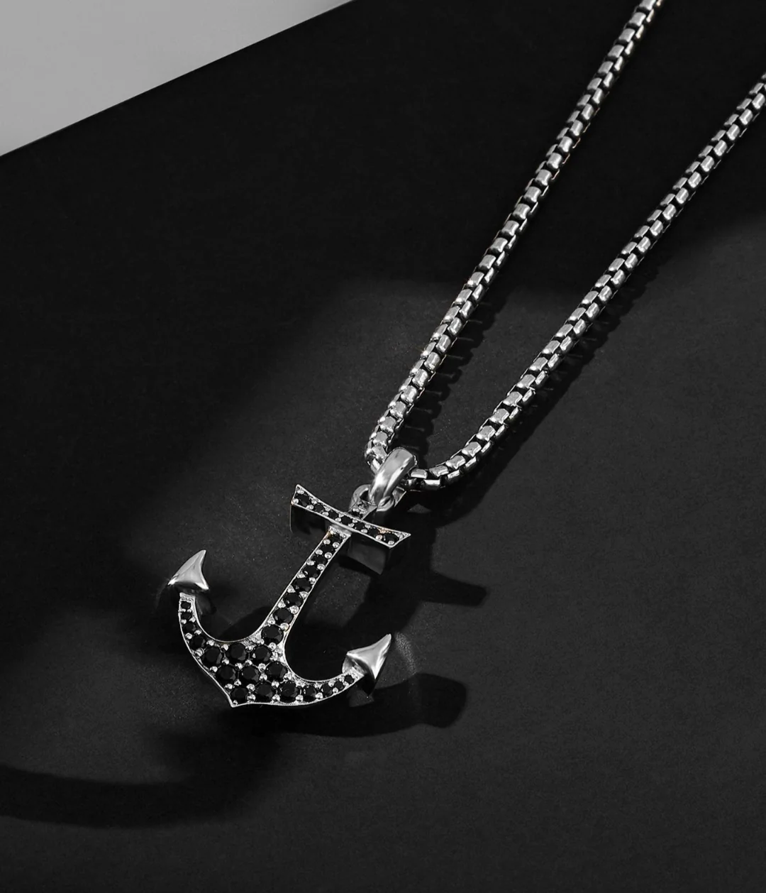 RARE PRINCE by CARAT SUTRA | Unique Designed Sailor's Anchor Pendant Studded with Black Zircons for Men, 925 Sterling Silver Pendant | Men's Jewelry | With Certificate of Authenticity and 925 Hallmark