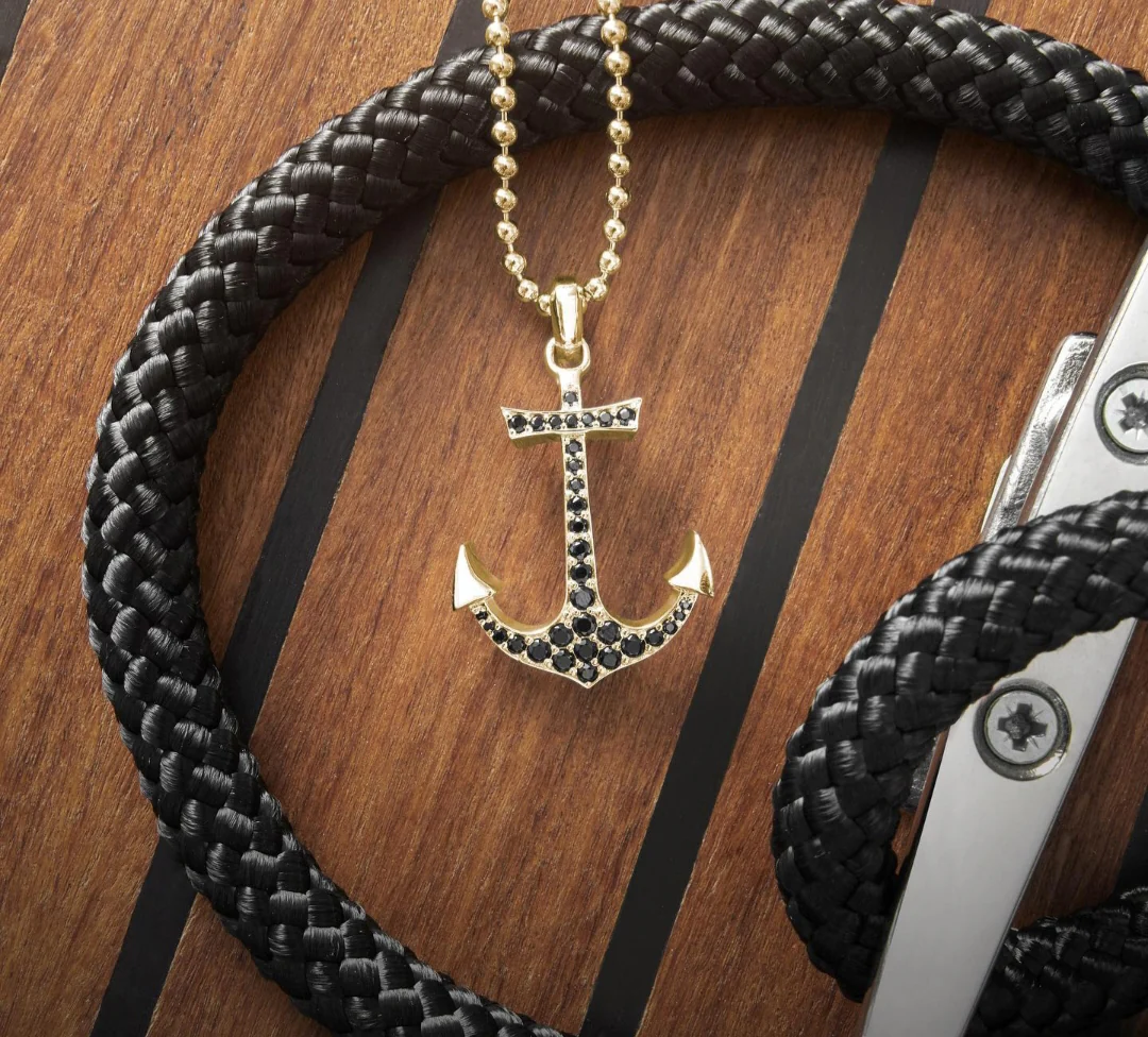 RARE PRINCE by CARAT SUTRA | Unique Designed Sailor's Anchor Pendant Studded with Black Zircons for Men, 925 Sterling Silver Pendant | Men's Jewelry | With Certificate of Authenticity and 925 Hallmark - Image 4