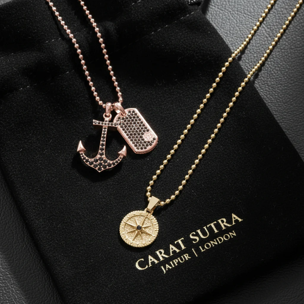 RARE PRINCE by CARAT SUTRA | Unique Designed Sailor's Anchor Pendant Studded with Black Zircons for Men, 925 Sterling Silver Pendant | Men's Jewelry | With Certificate of Authenticity and 925 Hallmark - Image 5