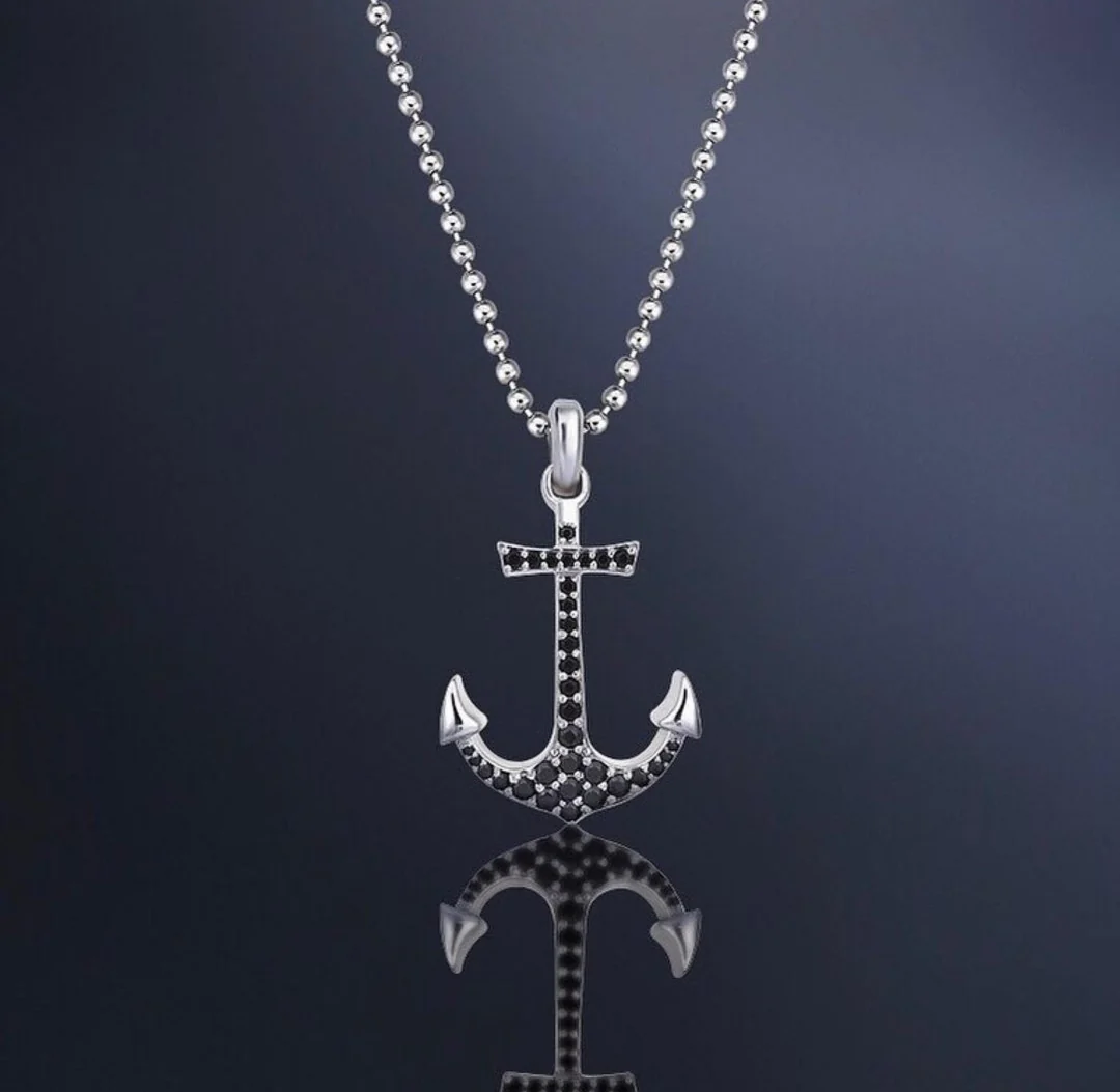 RARE PRINCE by CARAT SUTRA | Unique Designed Sailor's Anchor Pendant Studded with Black Zircons for Men, 925 Sterling Silver Pendant | Men's Jewelry | With Certificate of Authenticity and 925 Hallmark - Image 7