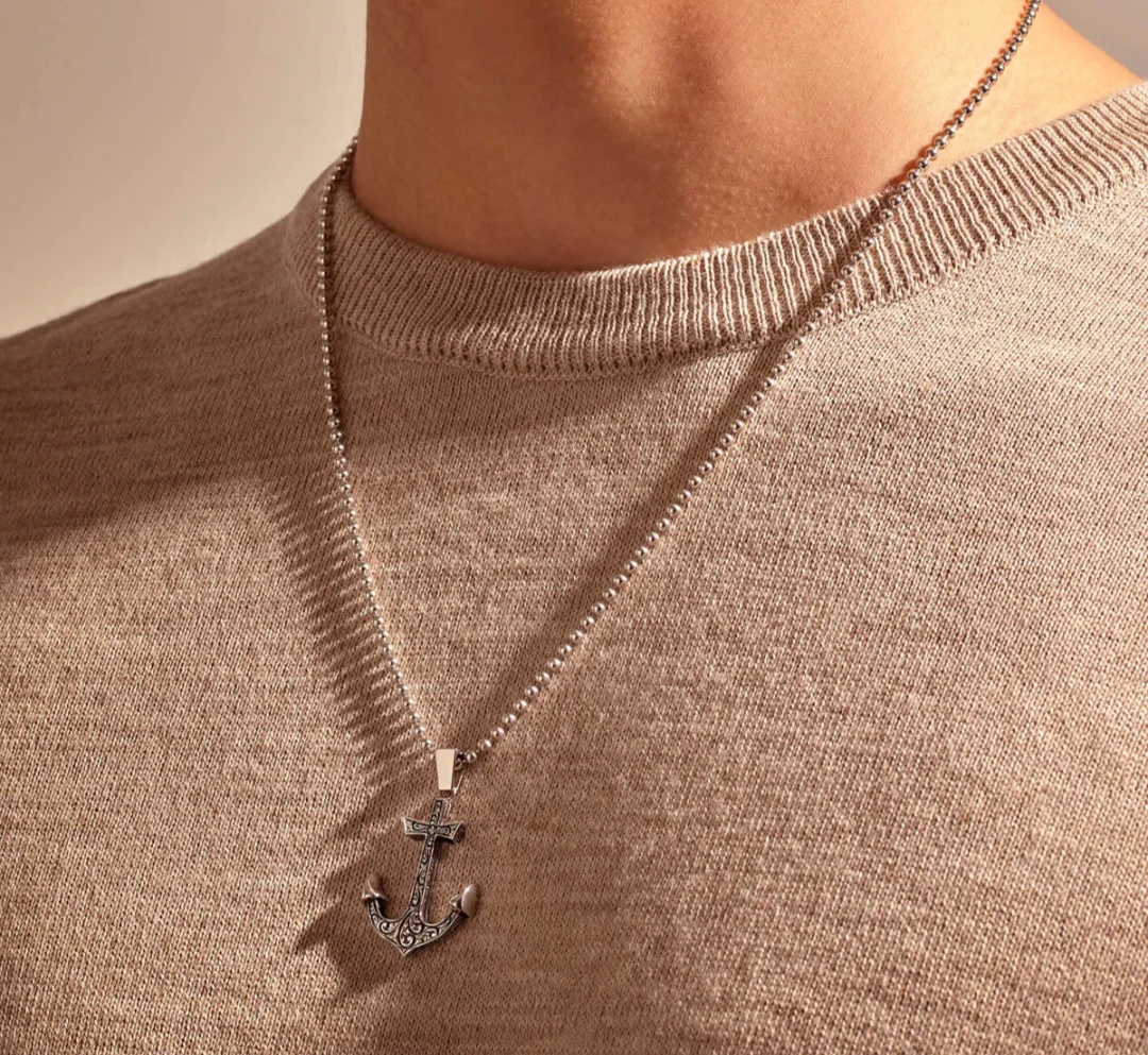 RARE PRINCE by CARAT SUTRA | Unique Sailor's Anchor Pendant with Engraved Design, 925 Sterling Silver Pendant | Men's Jewelry | With Certificate of Authenticity and 925 Hallmark