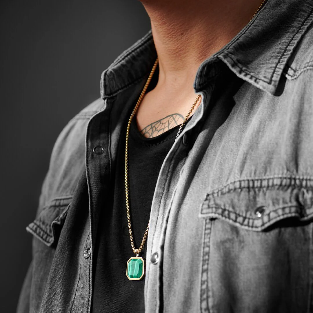 RARE PRINCE by CARAT SUTRA | Unique Designed 22kt Gold Micron Plated Silver Pendant in Natural Malachite for Men, 925 Sterling Silver Pendant | Men's Jewelry | With Certificate of Authenticity and 925 Hallmark - Image 2
