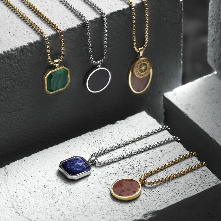 RARE PRINCE by CARAT SUTRA | Unique Designed 22kt Gold Micron Plated Silver Pendant in Natural Malachite for Men, 925 Sterling Silver Pendant | Men's Jewelry | With Certificate of Authenticity and 925 Hallmark - Image 4
