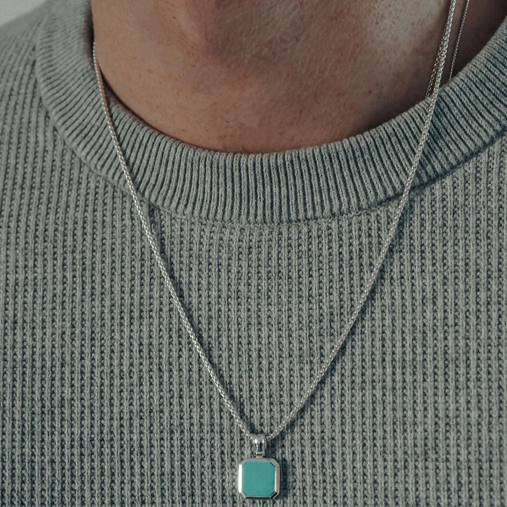 Simple Designed Silver Pendant in Natural Turquoise, 925 Sterling Silver Pendant | With Certificate of Authenticity and 925 Hallmark