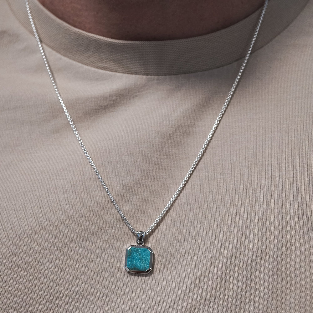 Simple Designed Silver Pendant in Natural Turquoise, 925 Sterling Silver Pendant | With Certificate of Authenticity and 925 Hallmark - Image 3